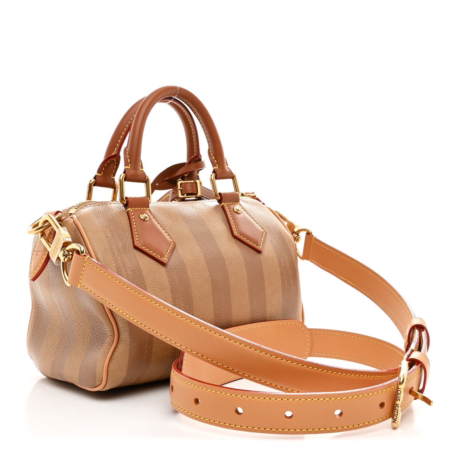 Louis Vuitton Calfskin Washed Stripes Speedy P9 Bandouliere 20 Camel