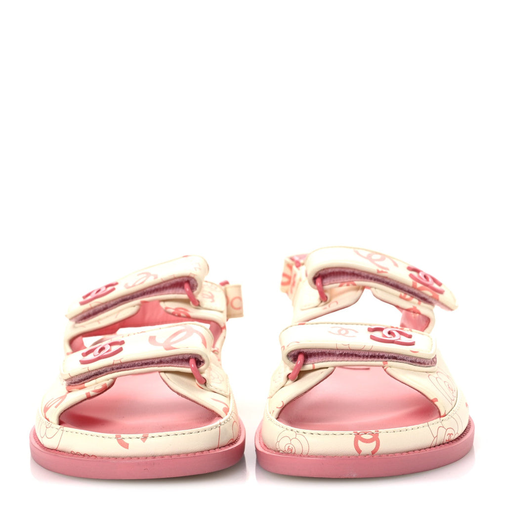 Lambskin Printed CC Velcro Dad Sandals 37 White Pink
