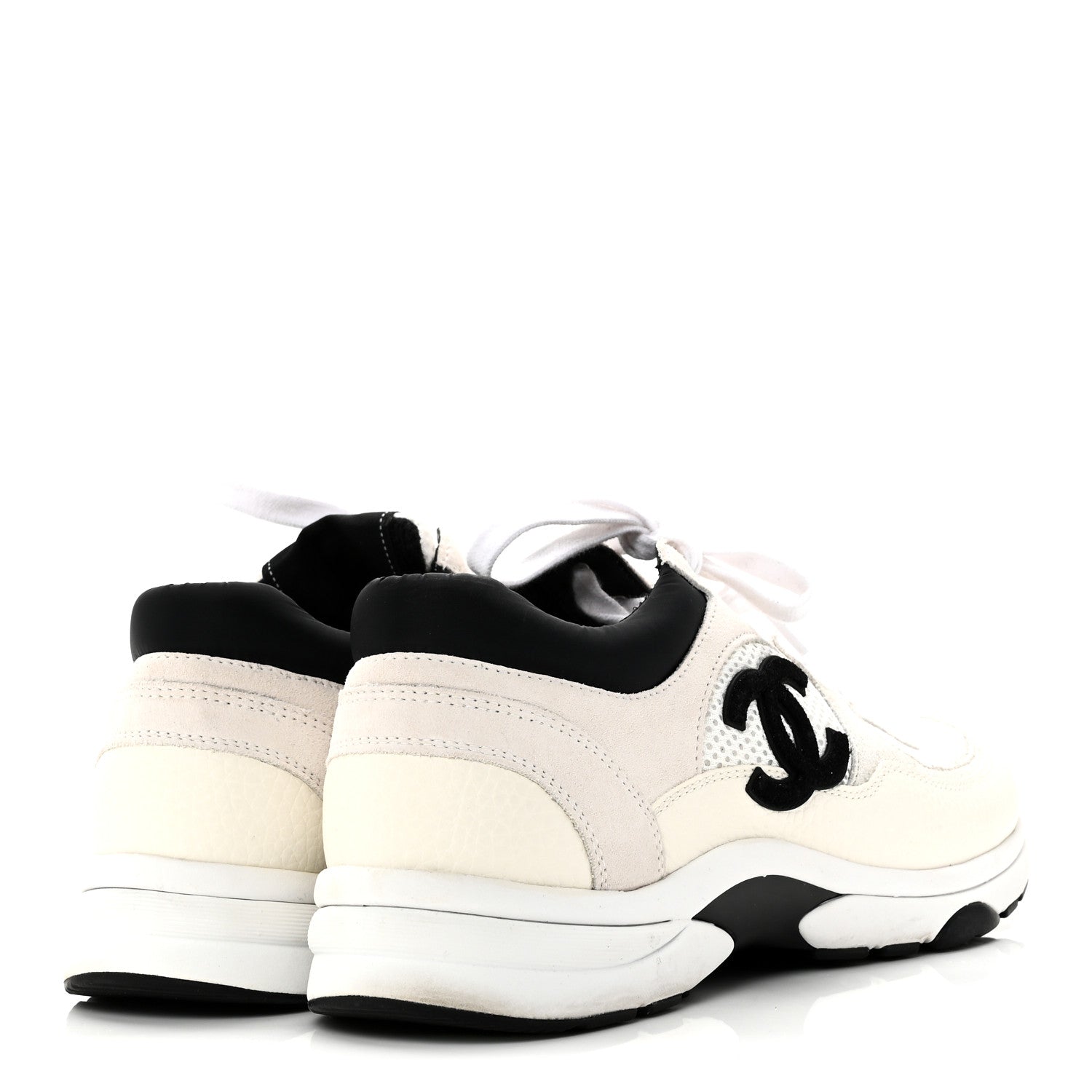 Mesh Suede Calfskin Grained Calfskin Womens CC Sneakers 38.5 White Black
