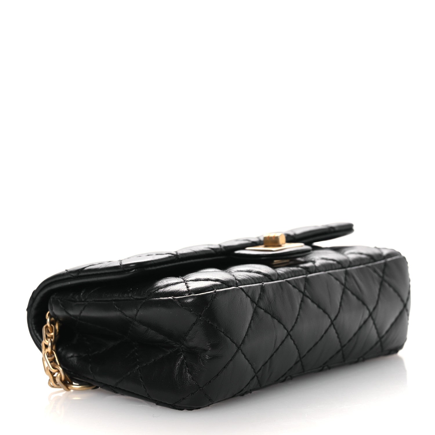 Chanel Aged Calfskin Quilted 2.55 Reissue Flap Belt Bag Clutch Black