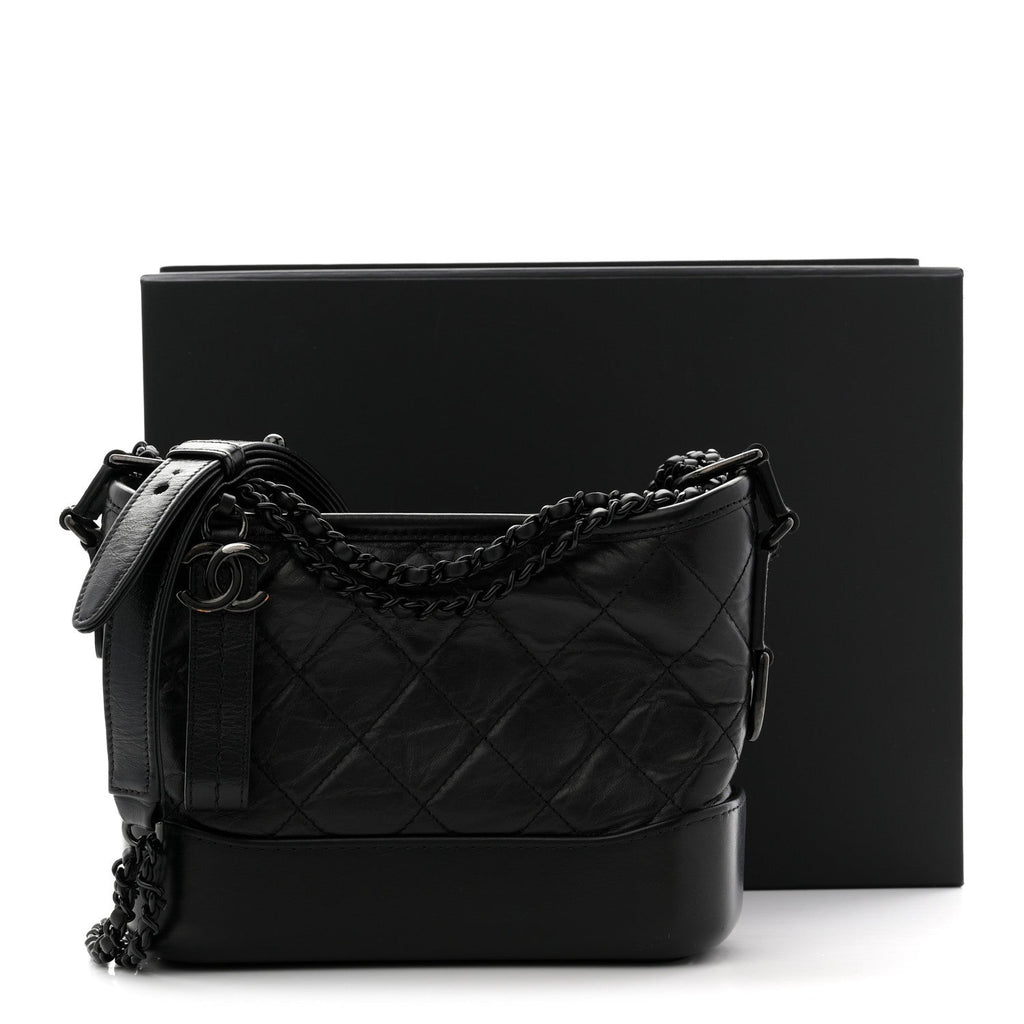 Chanel Aged Calfskin Quilted Small Gabrielle Hobo So Black
