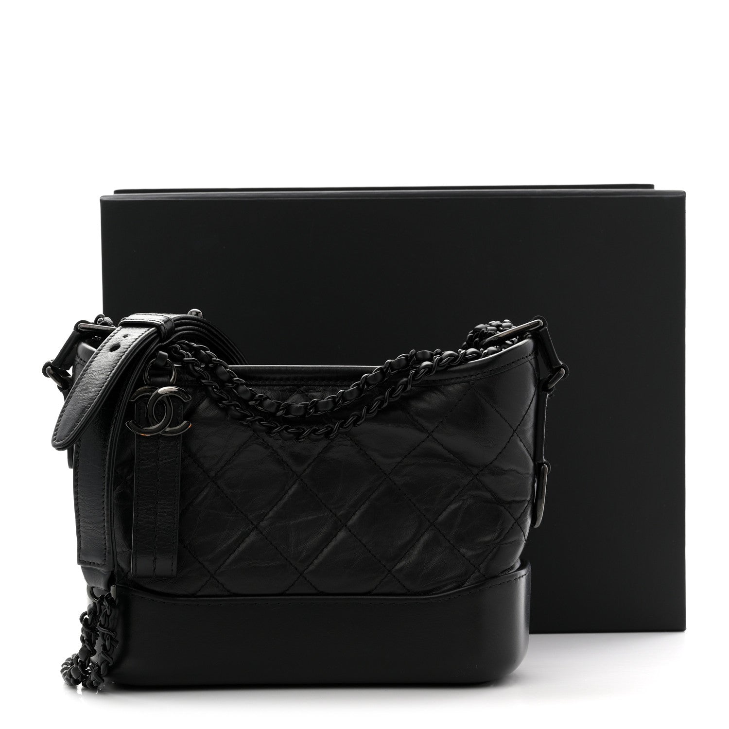 Chanel Aged Calfskin Quilted Small Gabrielle Hobo So Black
