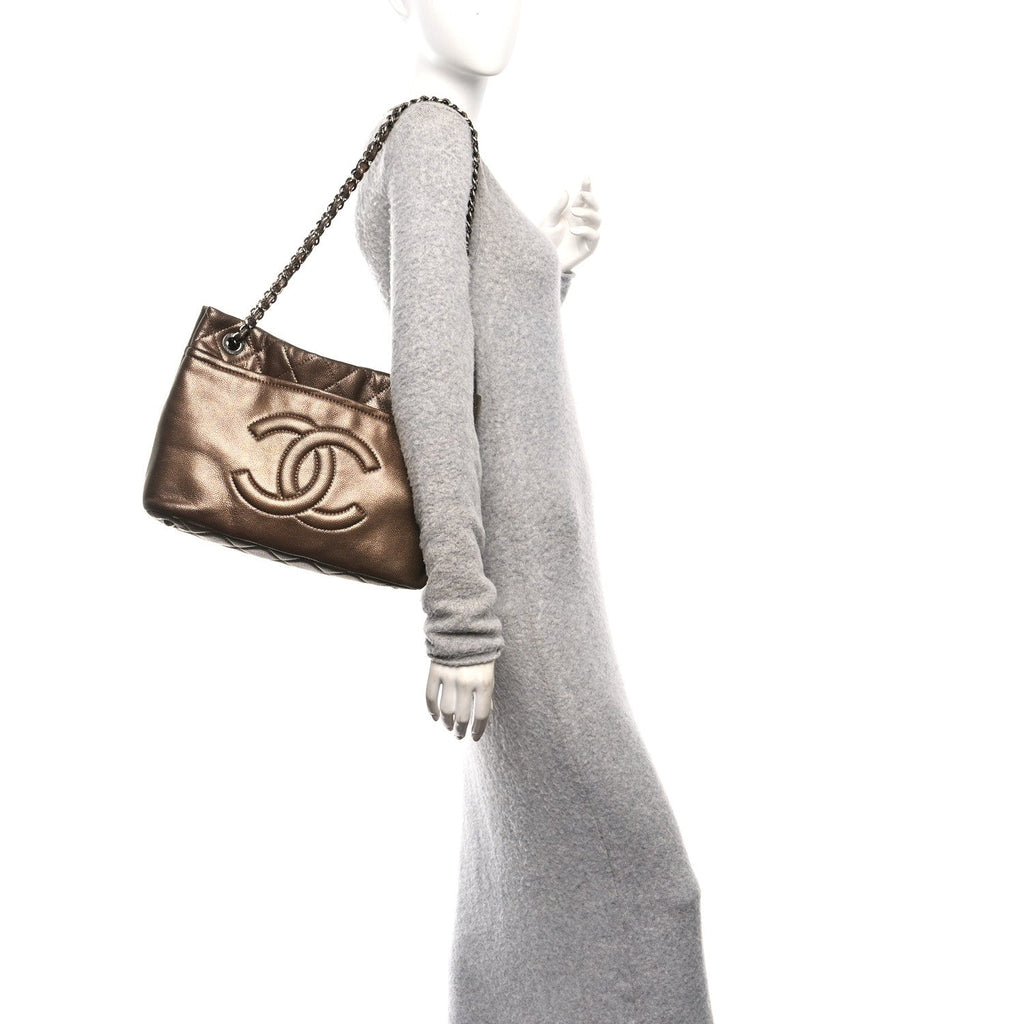 Chanel Metallic Caviar Quilted Large Timeless CC Soft Tote Bronze