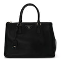 Prada City Calf Hand Stitched Large Galleria Double Zip Tote Black