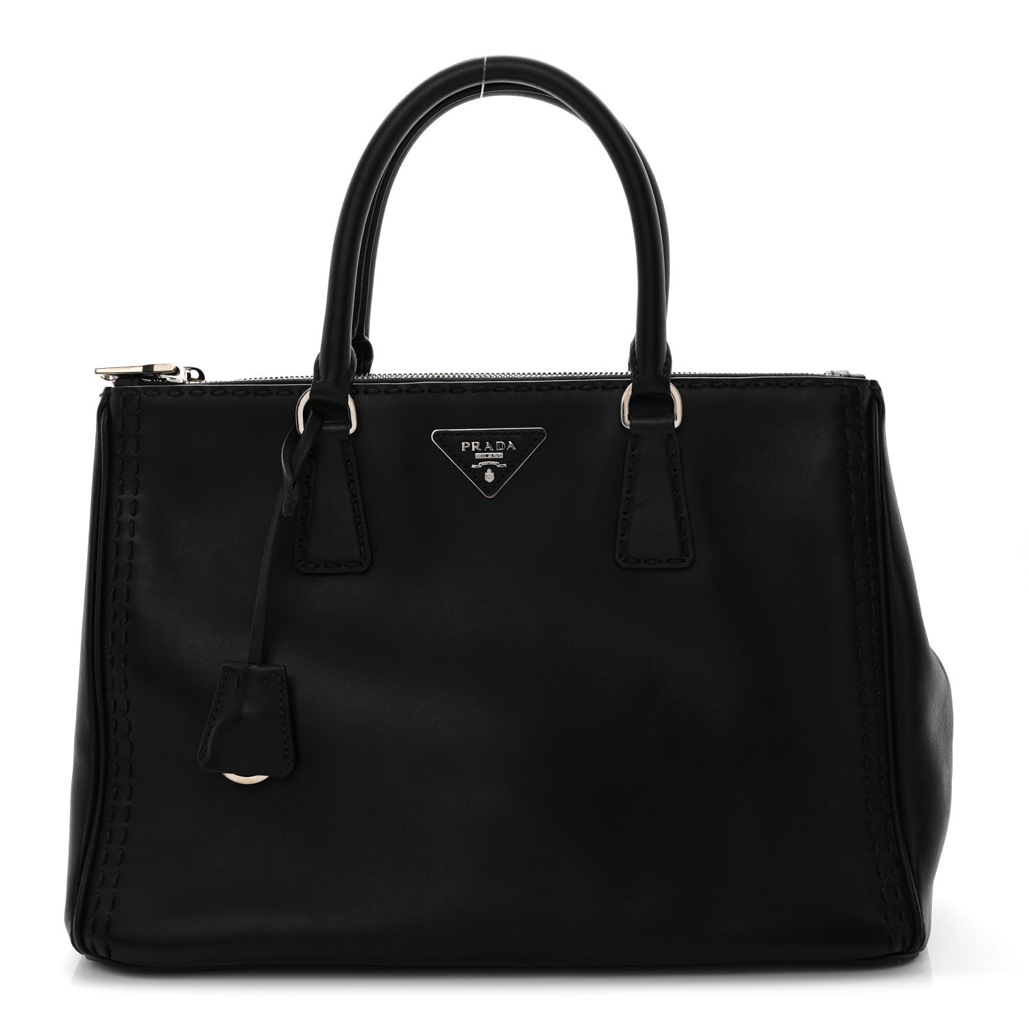 Prada City Calf Hand Stitched Large Galleria Double Zip Tote Black