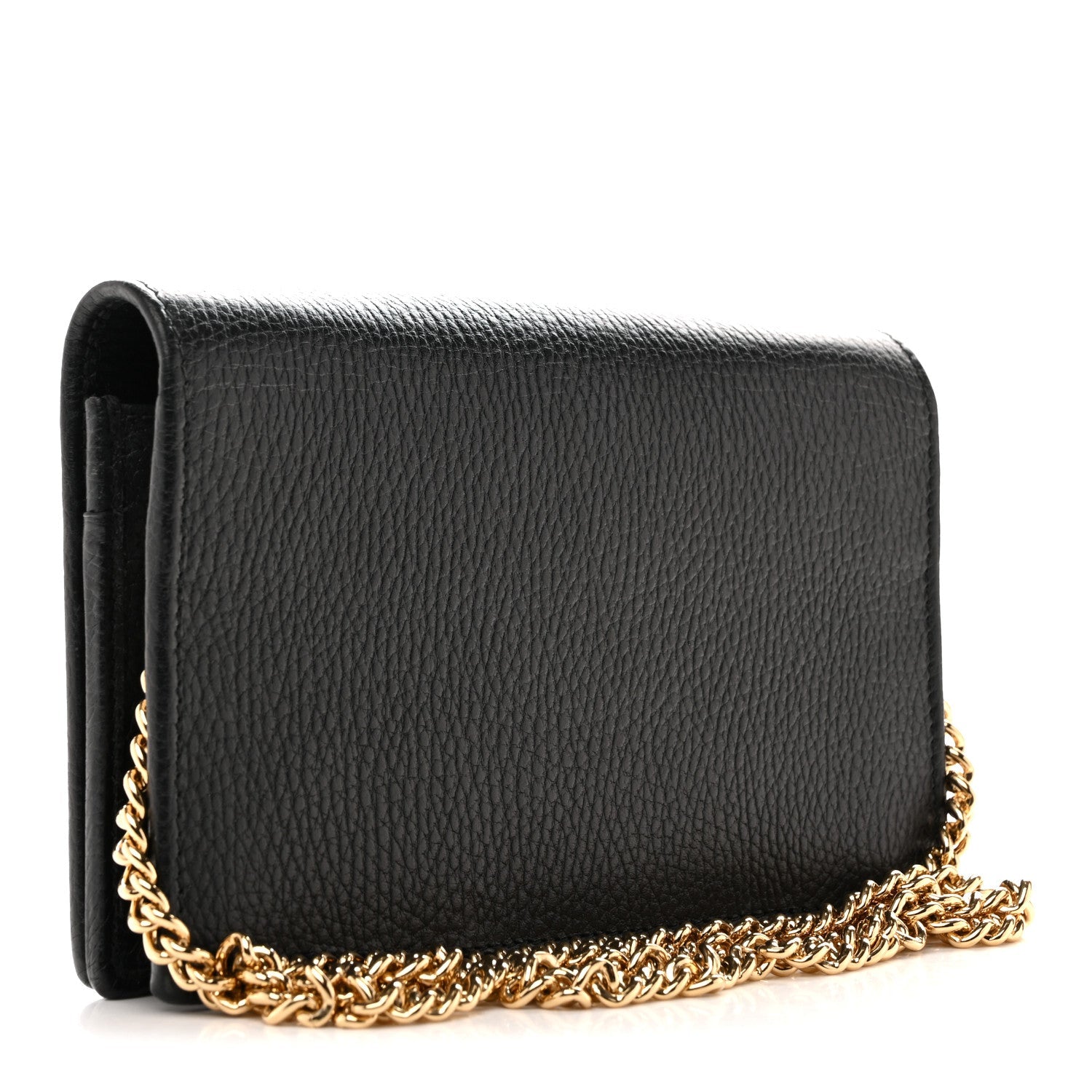 Gucci Dollar Calfskin Mini GG Marmont Chain Wallet Black