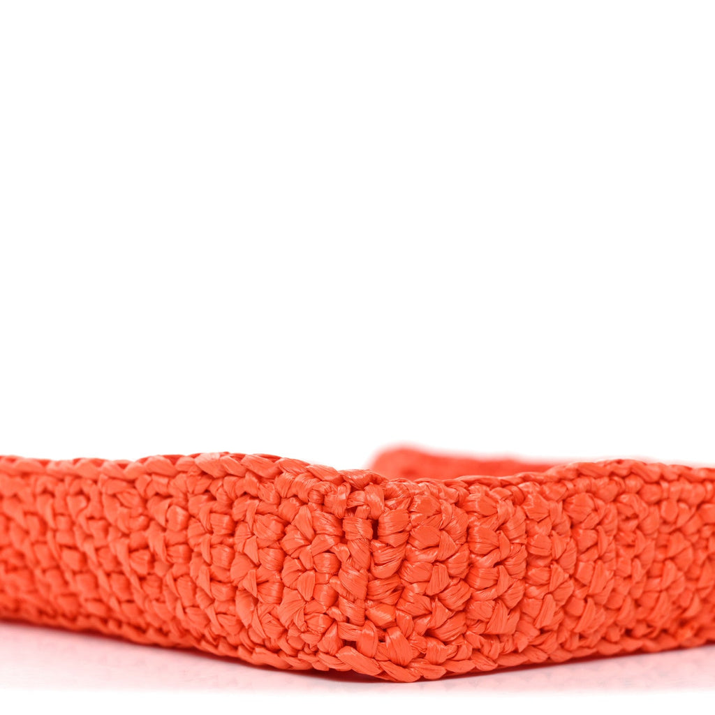 Prada Yarn Raffia Effect Crochet Logo Embroidered Tote Bag Arancio