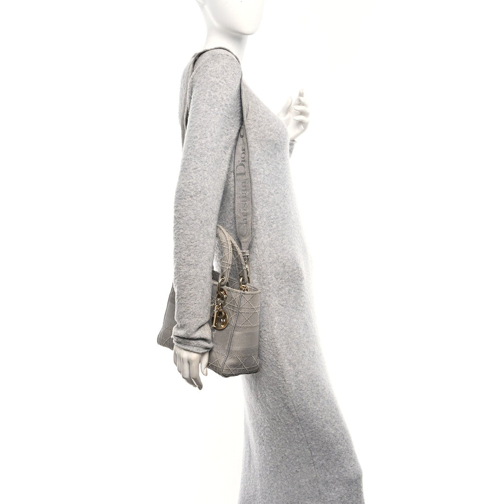 Christian Dior Canvas Embroidered Cannage Medium Lady D-Lite Gray