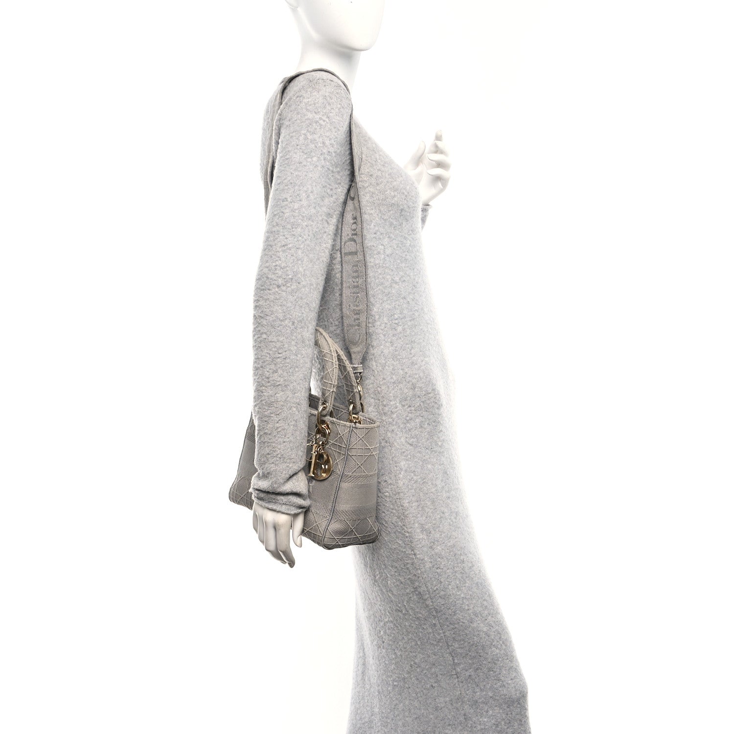 Christian Dior Canvas Embroidered Cannage Medium Lady D-Lite Gray