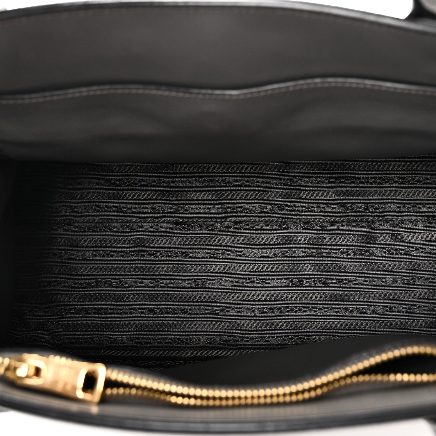 Prada Saffiano Cuir Calfskin Medium Monochrome Top Handle Tote Ardesia