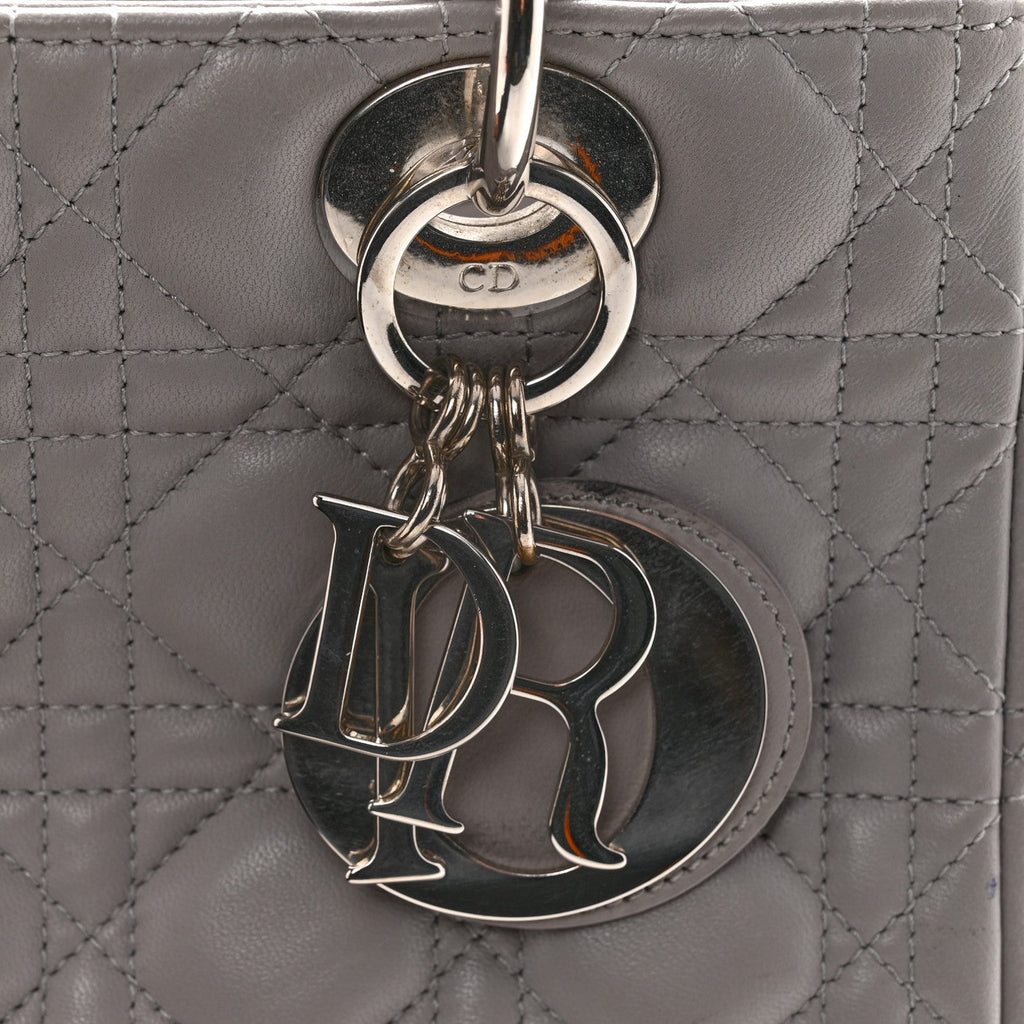 Christian Dior Lambskin Cannage Medium Lady Dior Grey