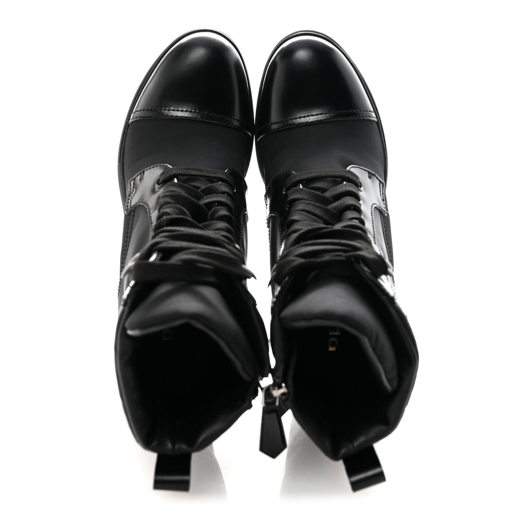 Prada Spazzolato Re-Nylon Metal Triangle Logo Lace Up 85mm Ankle Boots 36 Black