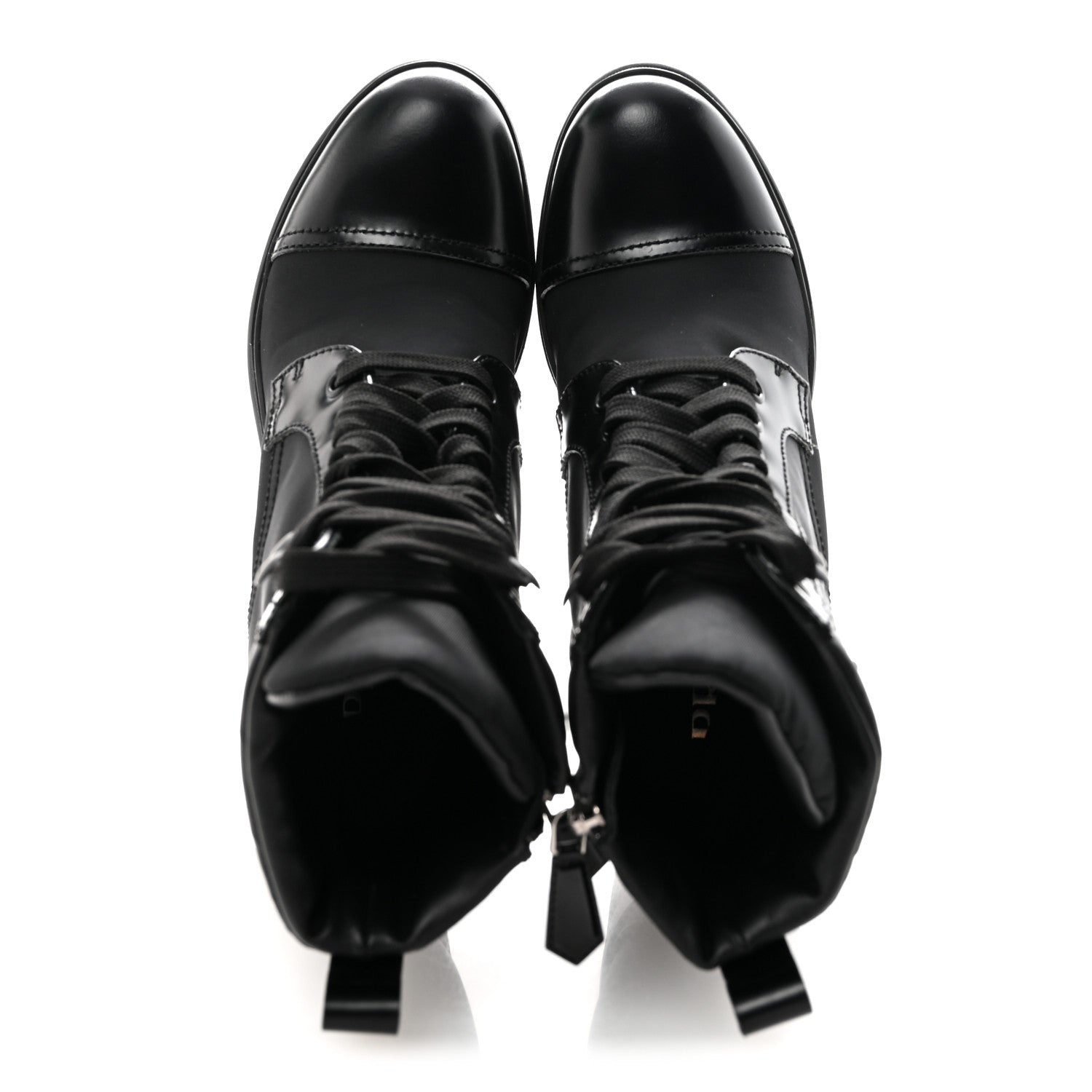 Prada Spazzolato Re-Nylon Metal Triangle Logo Lace Up 85mm Ankle Boots 36 Black