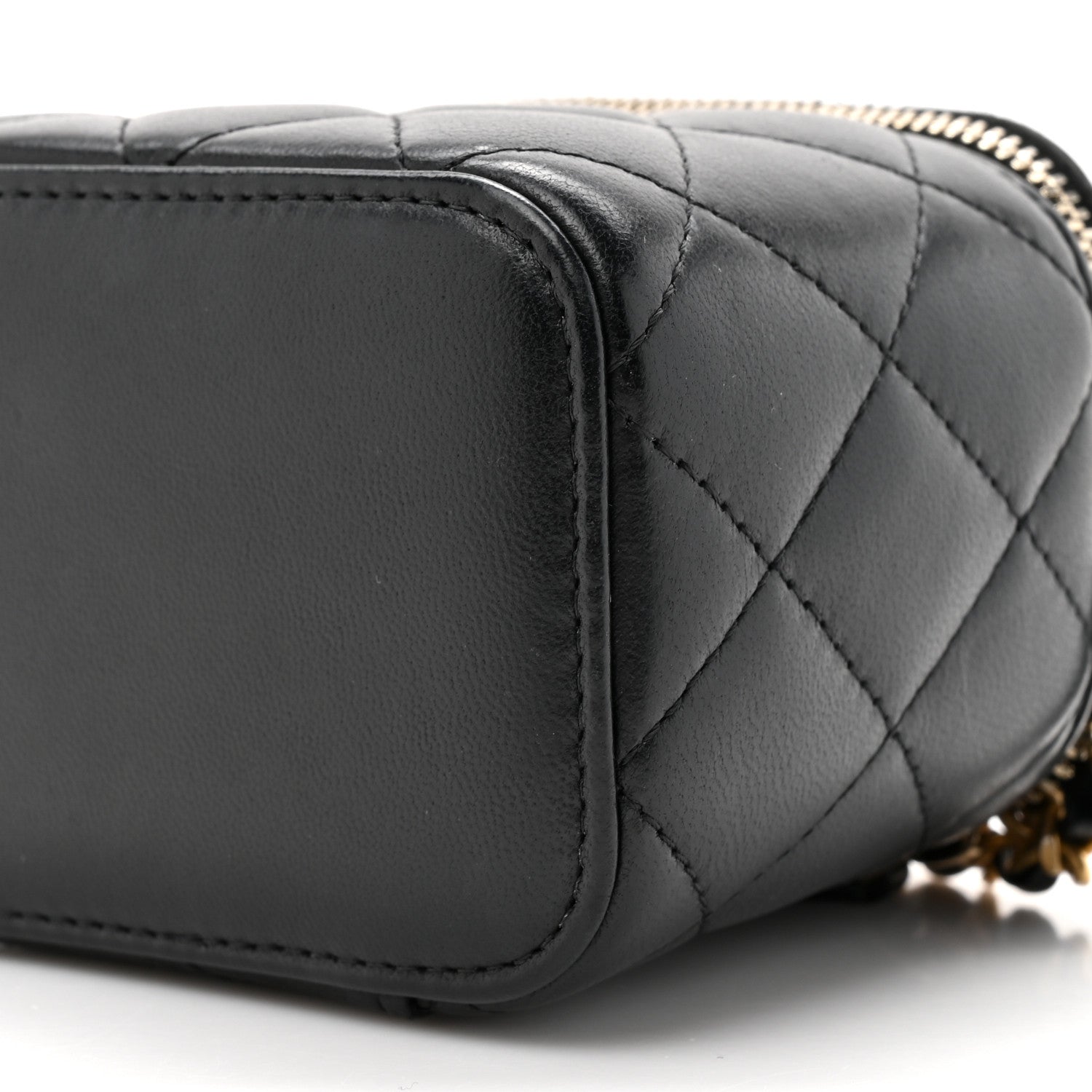 Chanel Lambskin Quilted Mini Pearl Crush Vanity Case With Chain Black