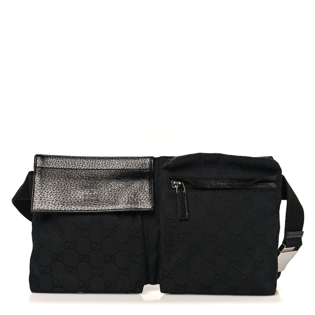 Gucci GG Monogram Double Pocket Belt Bag Black