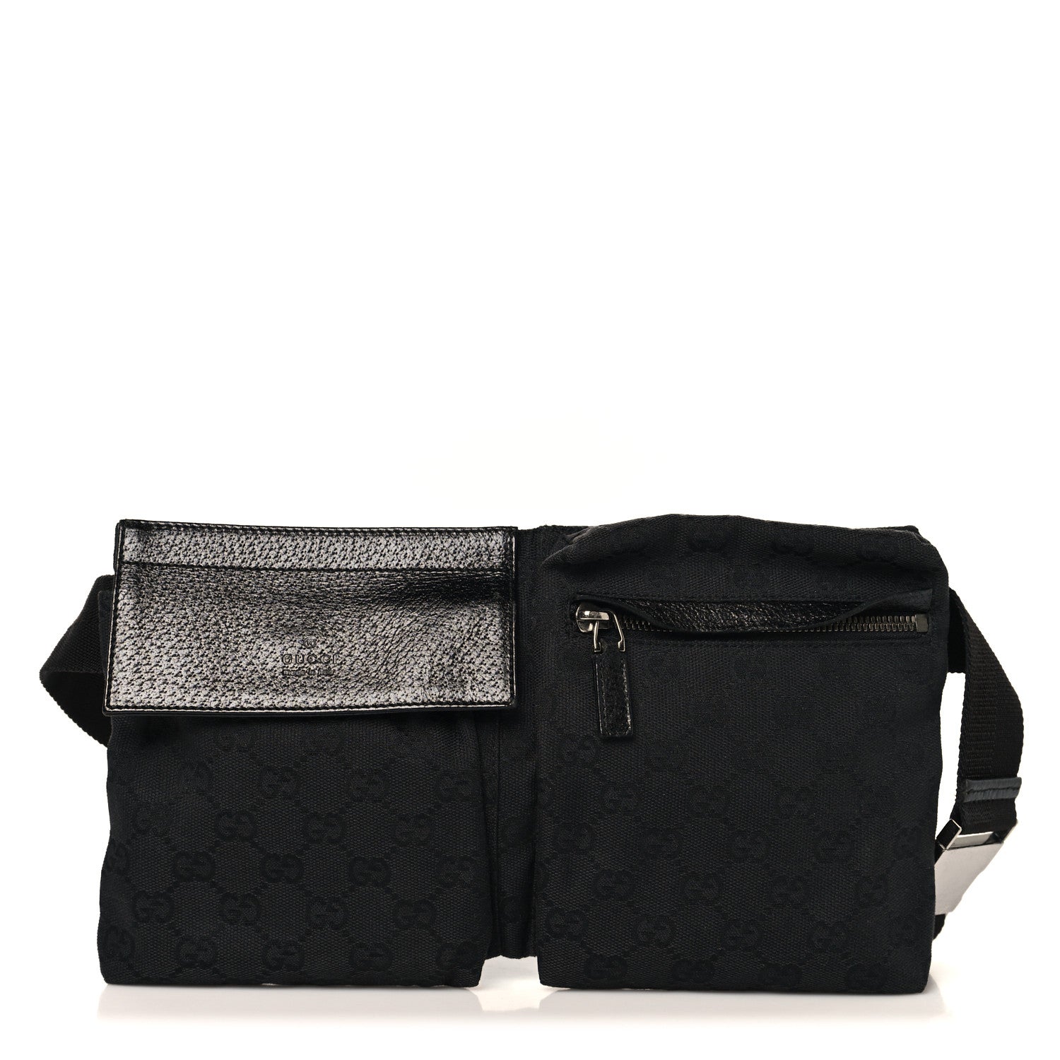 Gucci GG Monogram Double Pocket Belt Bag Black