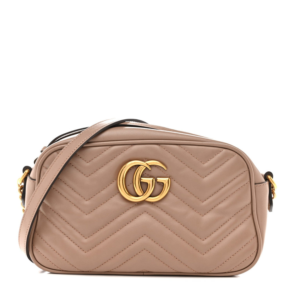 Gucci Calfskin Matelasse Small GG Marmont Chain Shoulder Bag Porcelain Rose