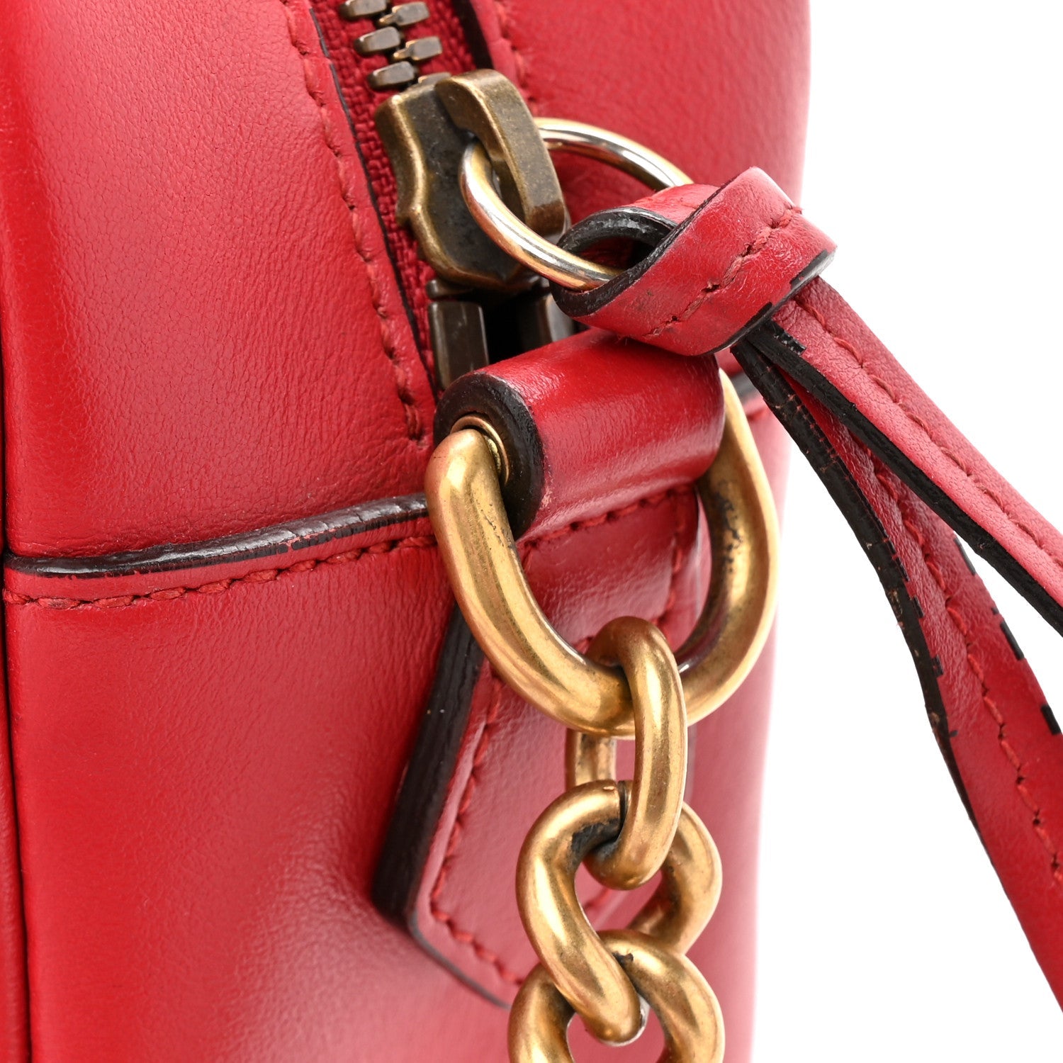 Gucci Calfskin Matelasse Small GG Marmont Chain Shoulder Bag Hibiscus Red