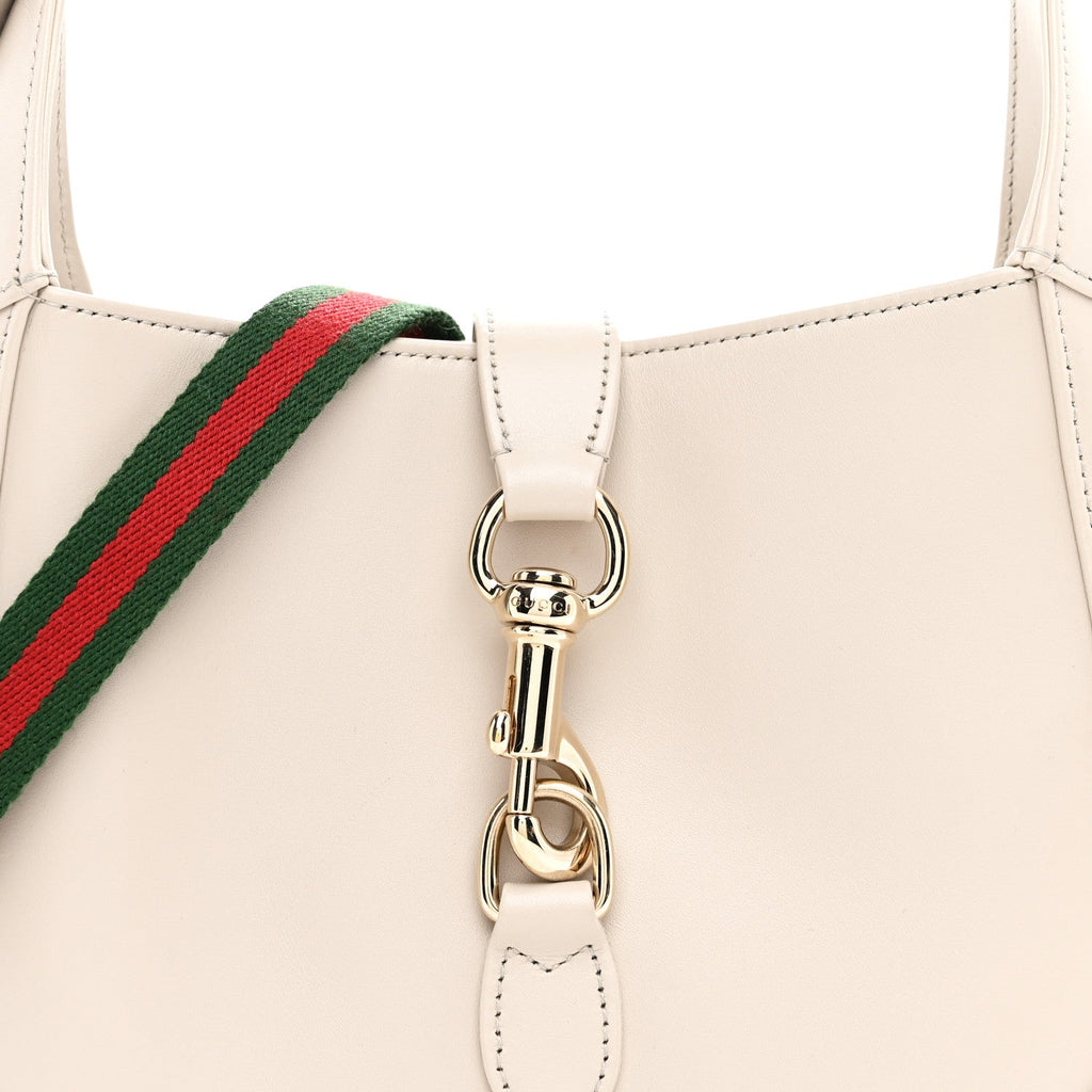Gucci Ancora Calfskin Web Small Jackie Shoulder Bag Light Grey