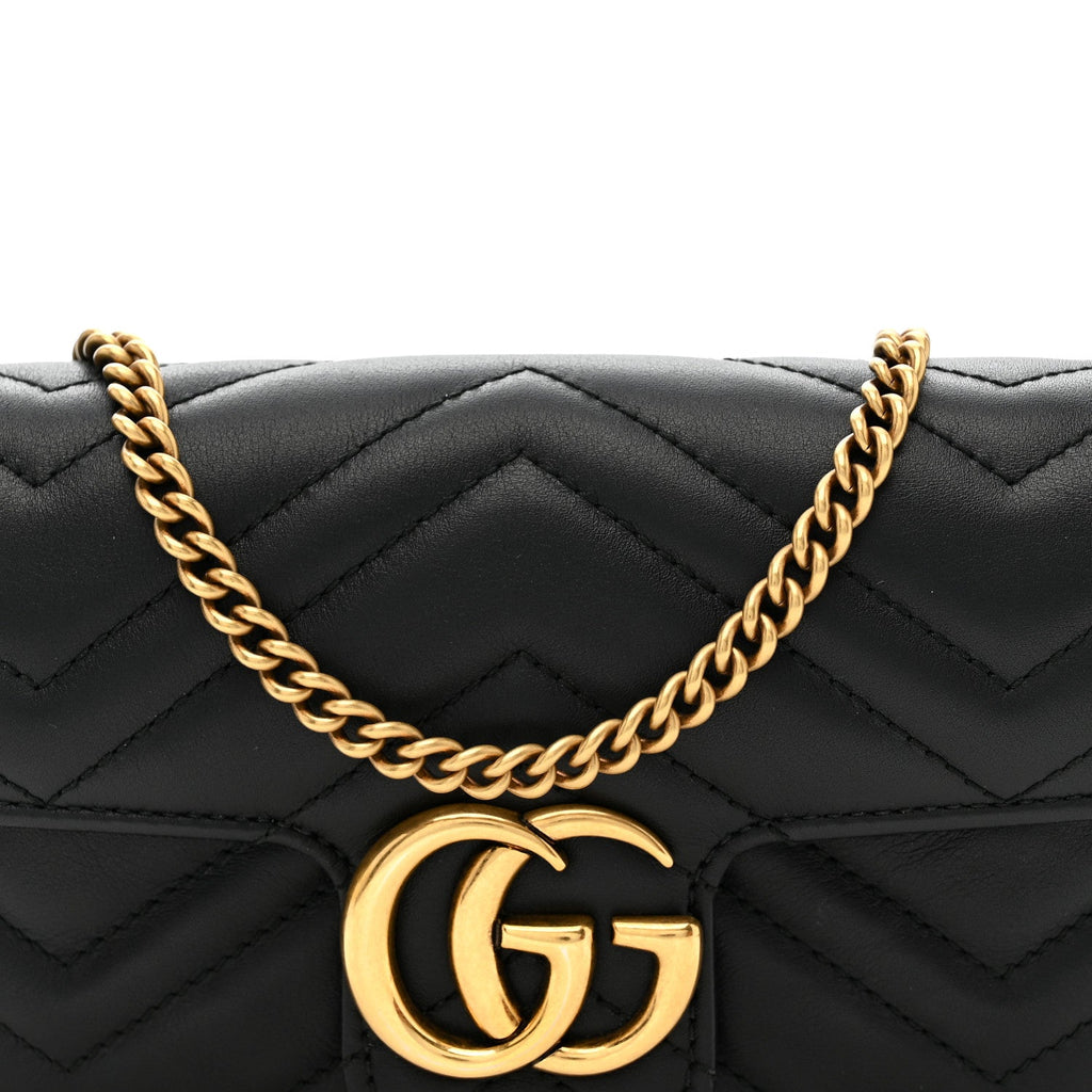 Gucci Calfskin Matelasse Super Mini GG Marmont Shoulder Bag Black
