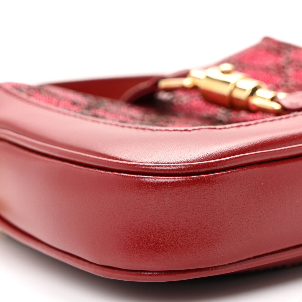 Gucci Calfskin Beaded Embroidery GG Monogram Mini Jackie 1961 Cherry Red