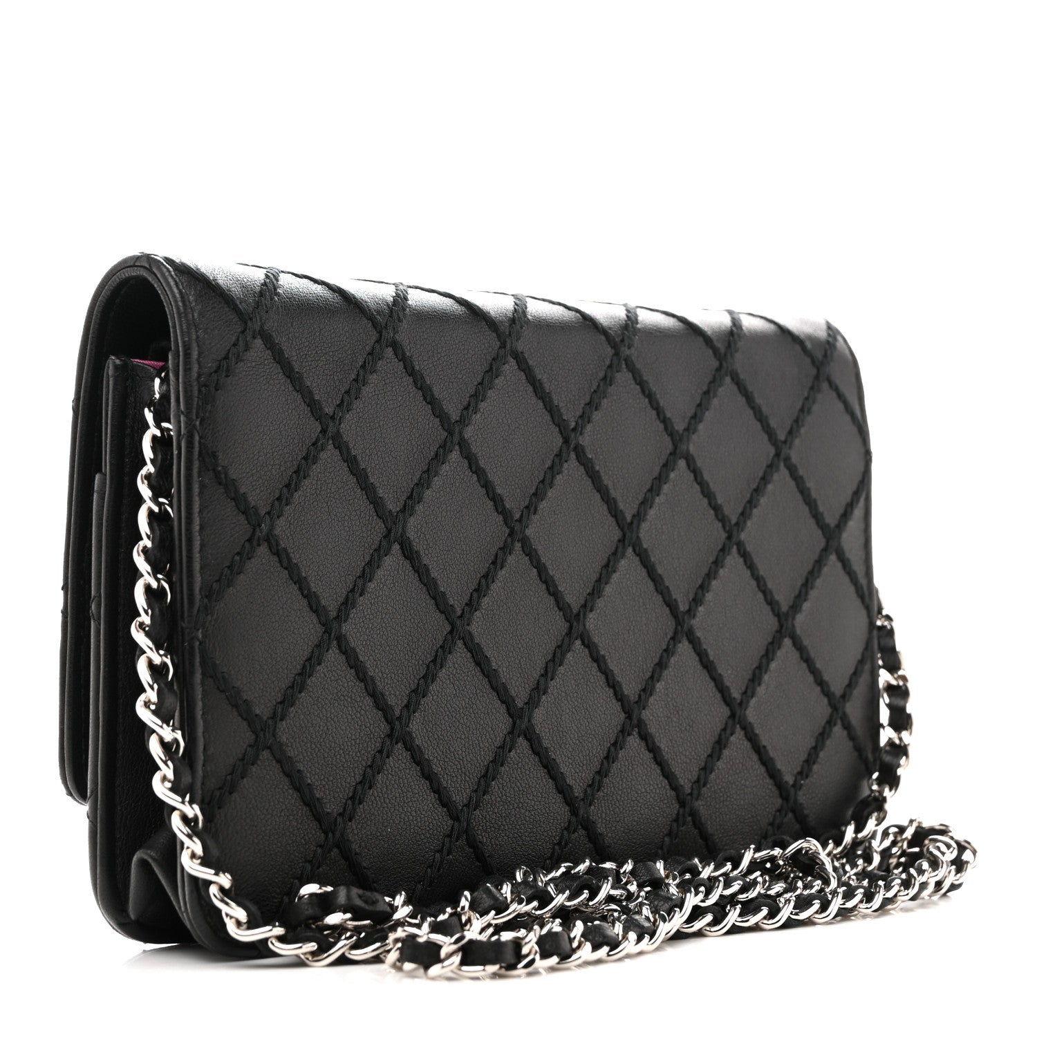 Chanel Calfskin Whipstitch Wallet On Chain WOC Black