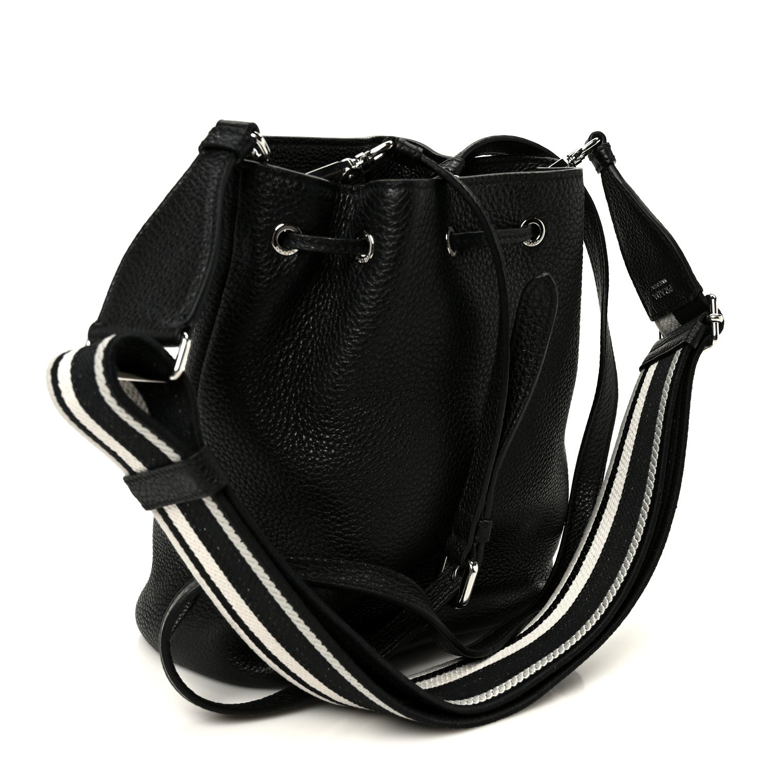 Prada Vitello Daino Soft Drawstring Bucket Bag Black