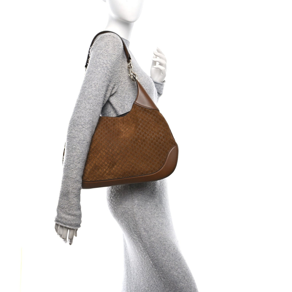 Gucci GG Suede B Medium Shoulder Bag Brown