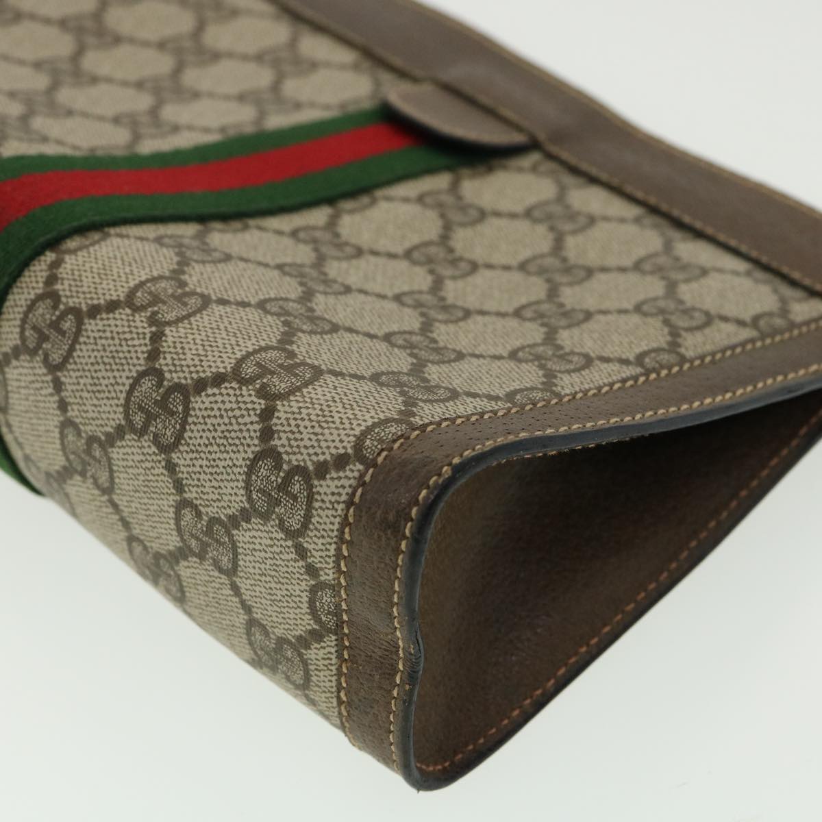 GUCCI GG Canvas Web Sherry Line Clutch Bag Beige Red Green  am3107