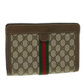 GUCCI GG Canvas Web Sherry Line Clutch Bag Beige Red Green  am3107