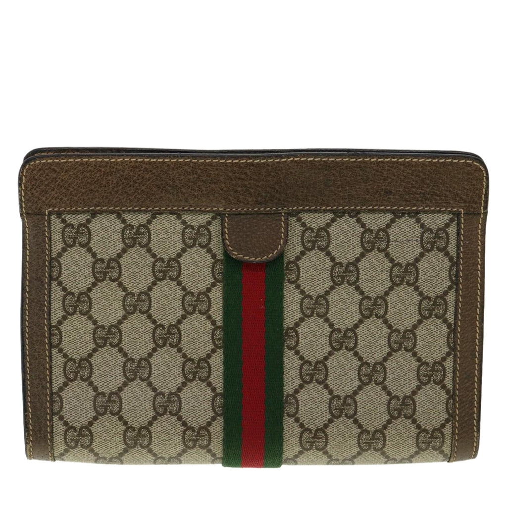 GUCCI GG Canvas Web Sherry Line Clutch Bag Beige Red Green  am3107