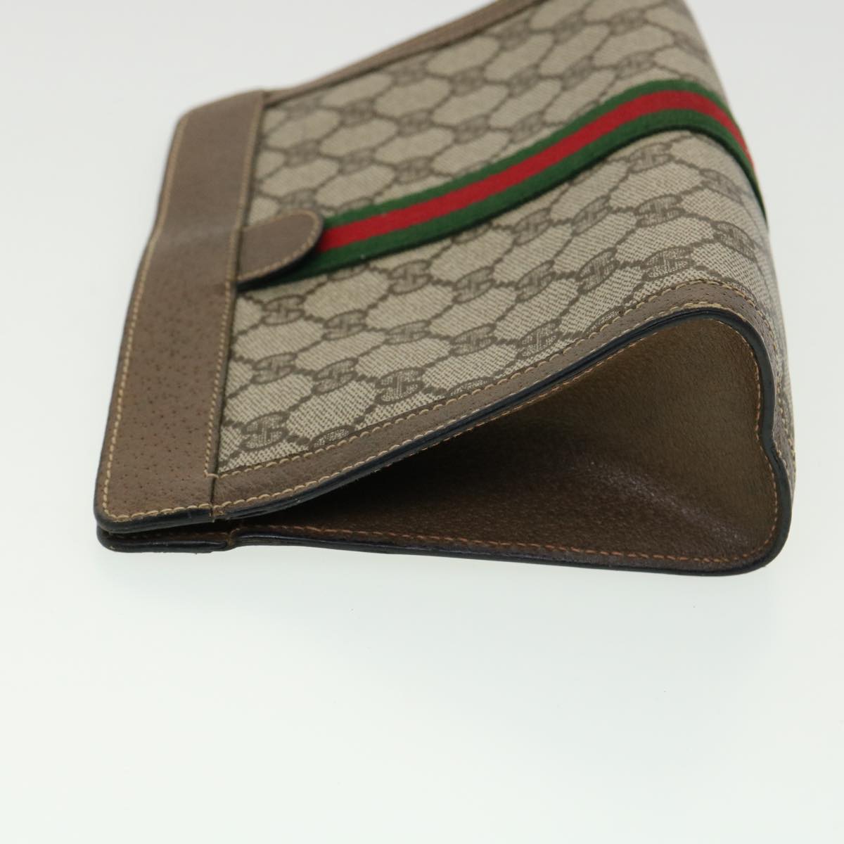 GUCCI GG Canvas Web Sherry Line Clutch Bag Beige Red Green  am3107