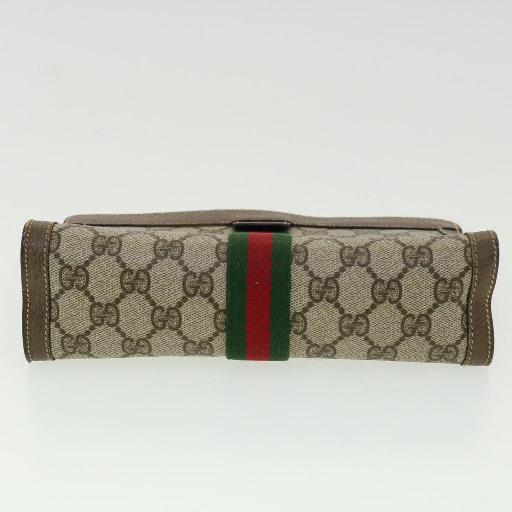 GUCCI GG Canvas Web Sherry Line Clutch Bag Beige Red Green  am3107