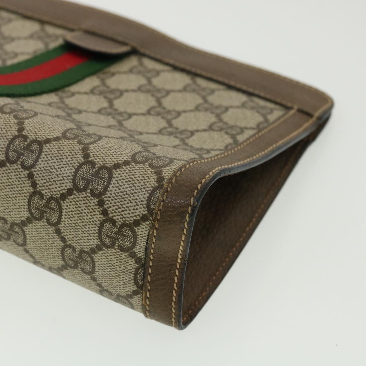 GUCCI GG Canvas Web Sherry Line Clutch Bag Beige Red Green  am3107