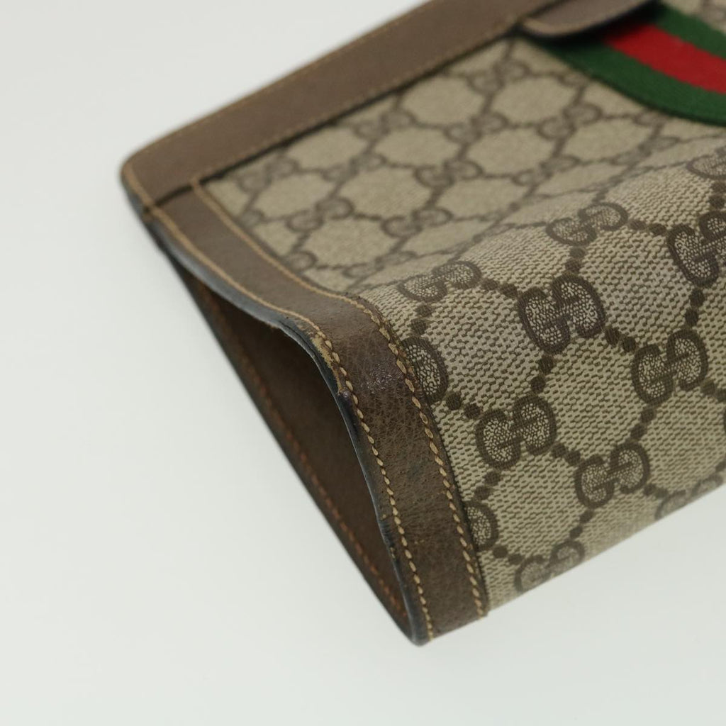GUCCI GG Canvas Web Sherry Line Clutch Bag Beige Red Green  am3107
