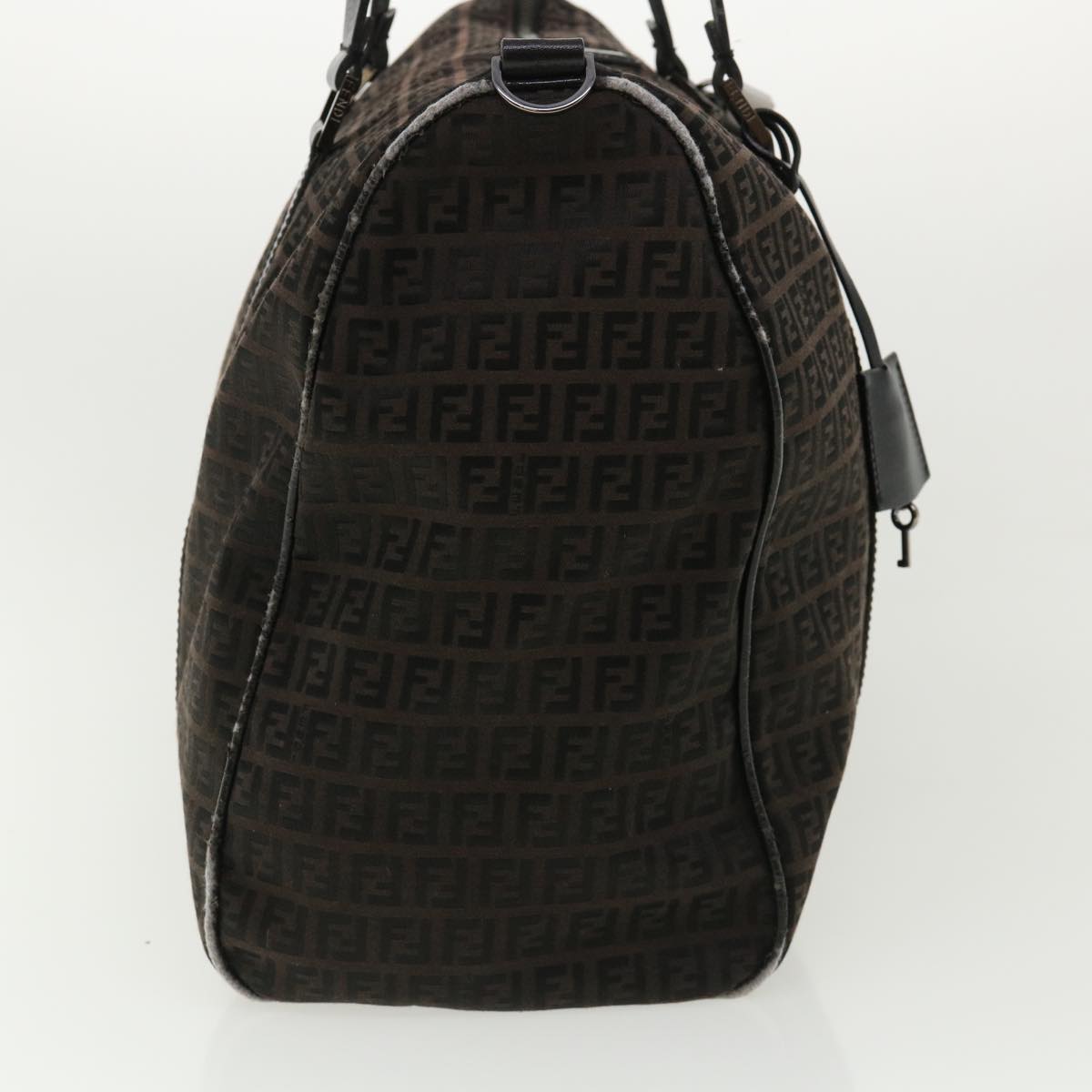 FENDI Zucchino Canvas Boston Bag Black Auth am3471