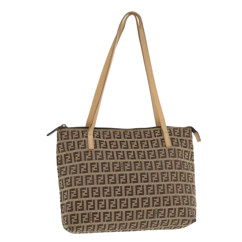 FENDI Zucchino Canvas Shoulder Bag Brown  am3565