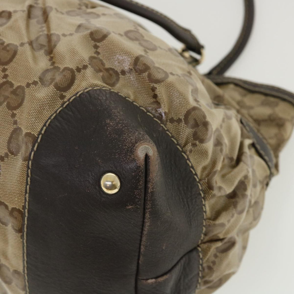 GUCCI GG Canvas Tote Bag Coated Canvas Beige Dark Brown  am3623