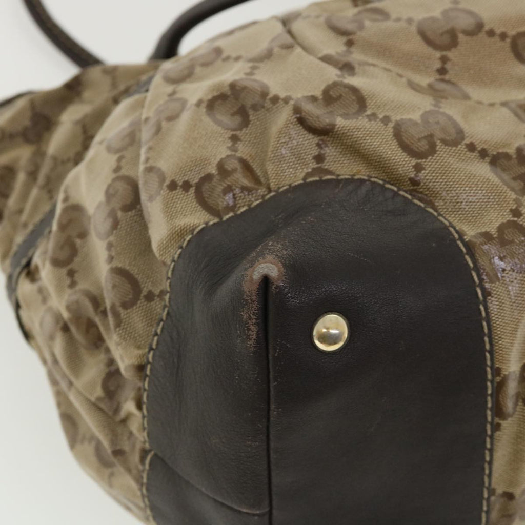 GUCCI GG Canvas Tote Bag Coated Canvas Beige Dark Brown  am3623