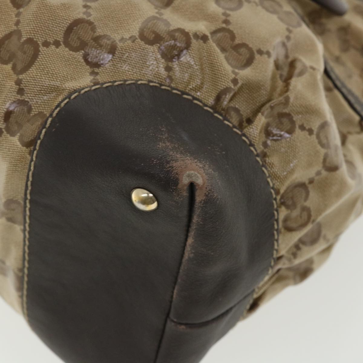 GUCCI GG Canvas Tote Bag Coated Canvas Beige Dark Brown  am3623
