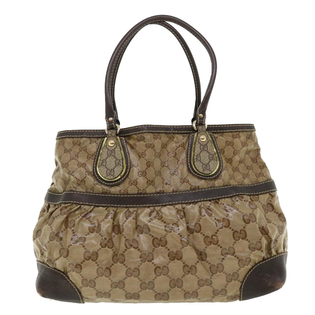 GUCCI GG Canvas Tote Bag Coated Canvas Beige Dark Brown  am3623