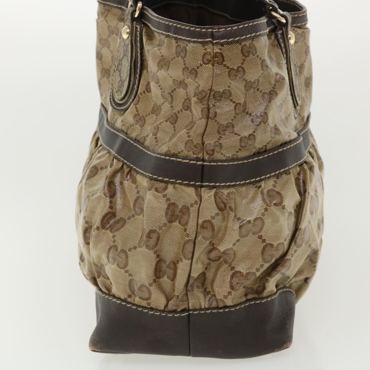 GUCCI GG Canvas Tote Bag Coated Canvas Beige Dark Brown  am3623