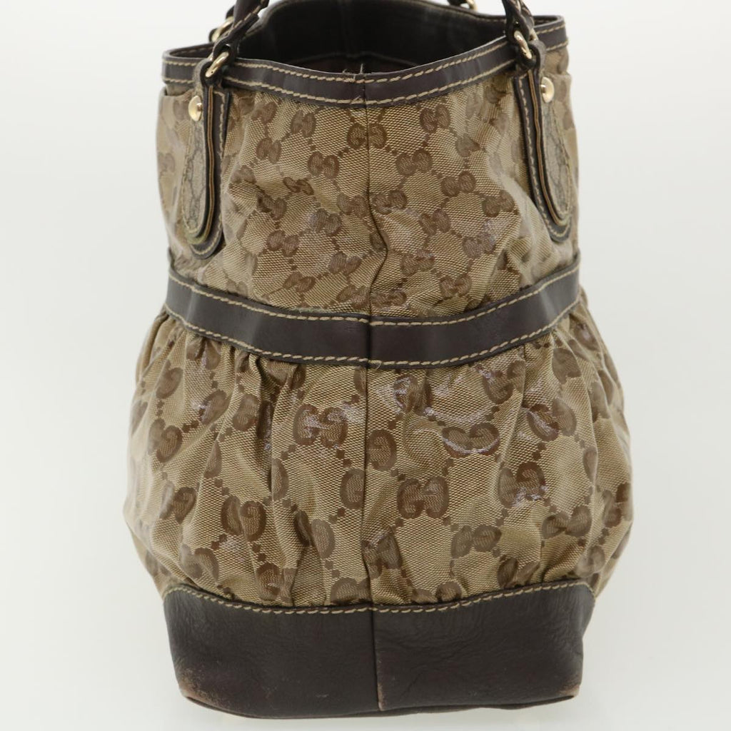 GUCCI GG Canvas Tote Bag Coated Canvas Beige Dark Brown  am3623