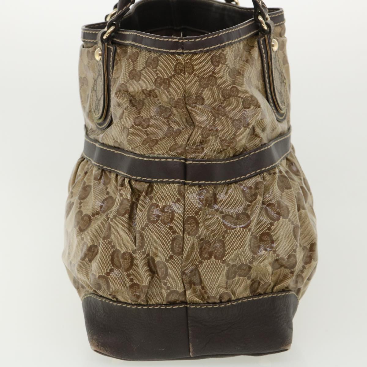 GUCCI GG Canvas Tote Bag Coated Canvas Beige Dark Brown  am3623