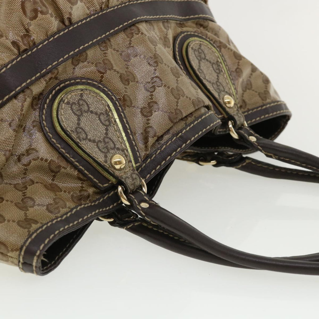 GUCCI GG Canvas Tote Bag Coated Canvas Beige Dark Brown  am3623