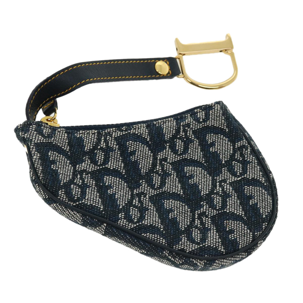 CHRISTIAN DIOR Trotter Canvas Saddle Coin Purse Navy  am3626