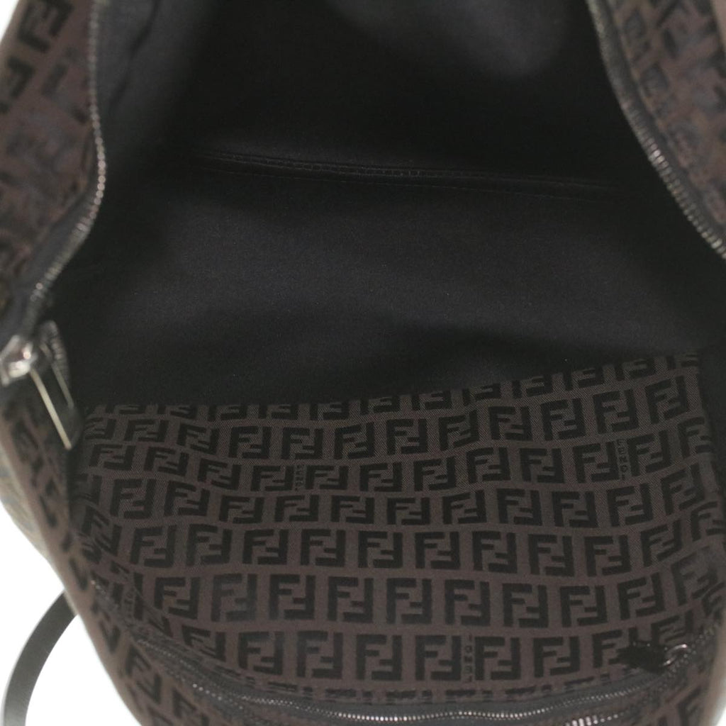 FENDI Zucchino Canvas Tote Bag Dark Brown Auth am3762