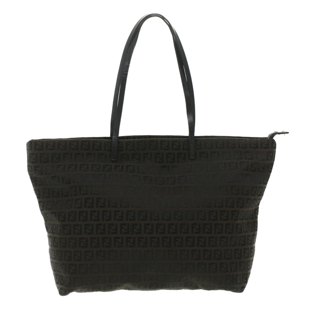 FENDI Zucchino Canvas Tote Bag Dark Brown  am3762