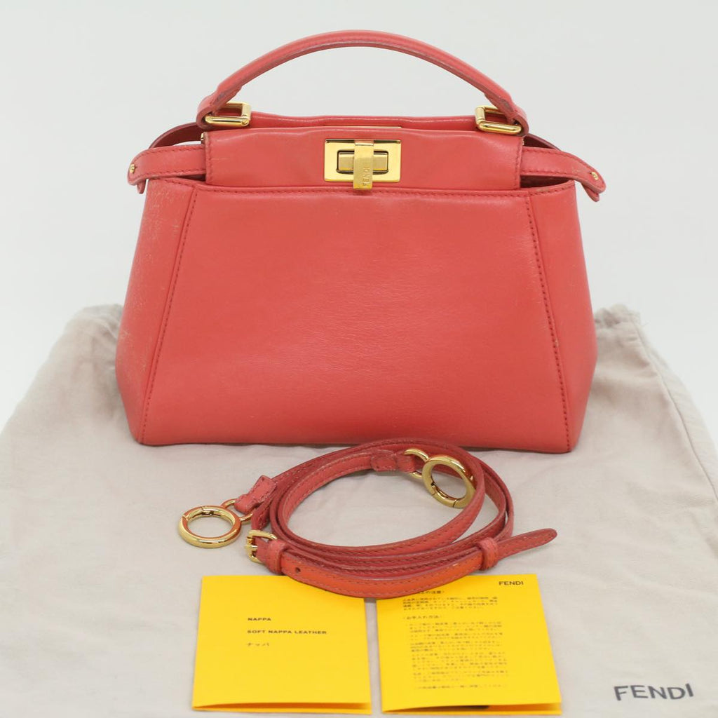 FENDI micro picaboo Hand Bag Leather 2way Orange  am3883