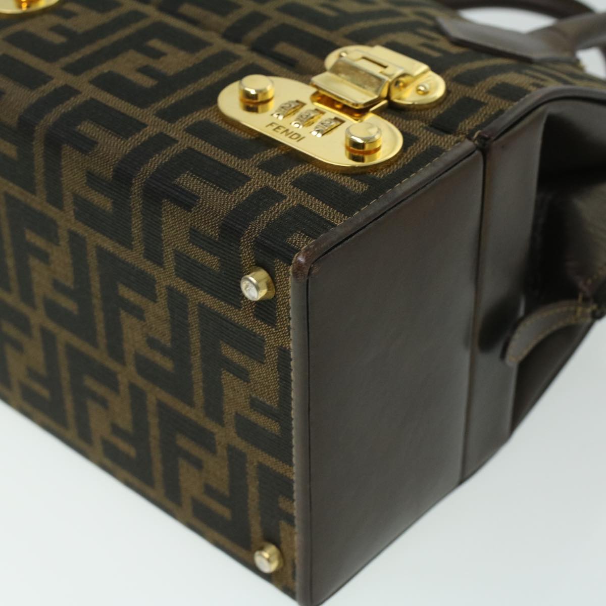FENDI Zucca Canvas Hand Bag 2way Brown Black Auth am3888A